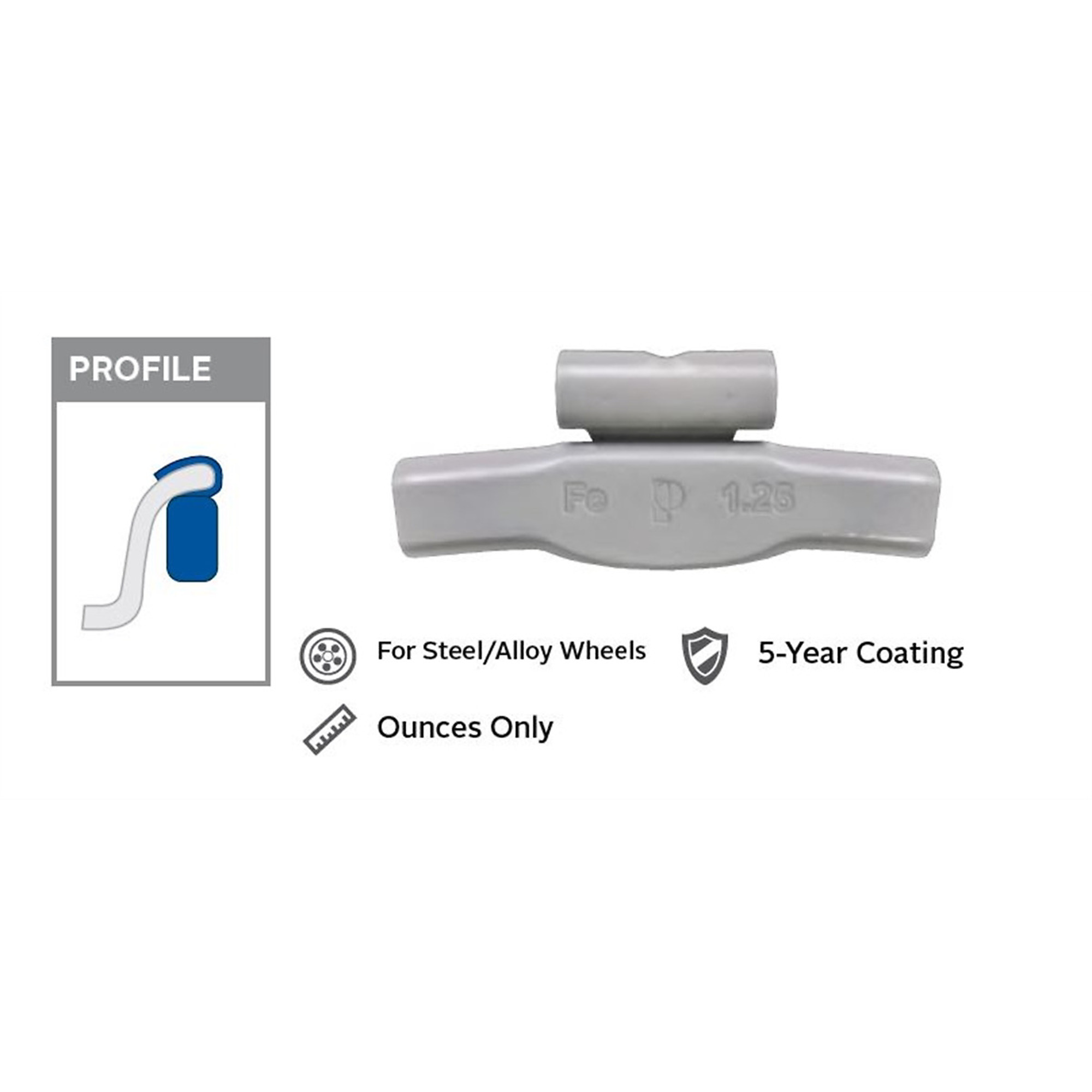 Wegmann Automotive Zinc-Coated Clip-On Wheel Weights — 1 Oz., TZ Gray Series, Box of 25, Model# PWWT100Z